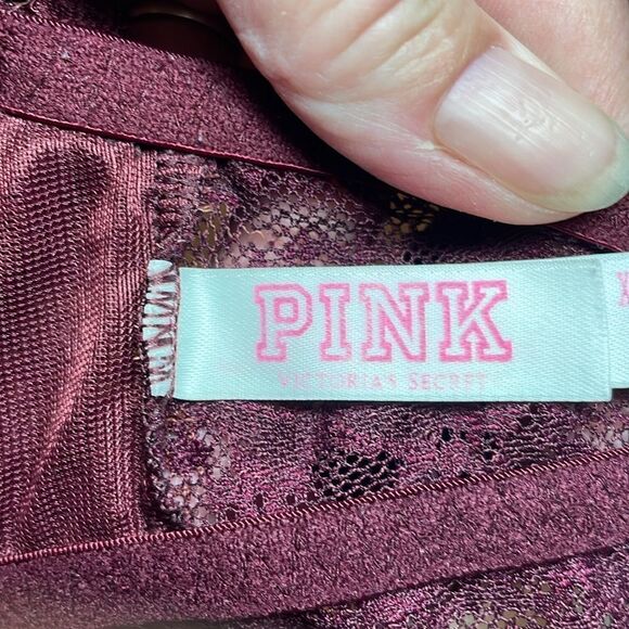 VS Pink Lace Bralette, Burgundy, XS - Picture 6 of 7